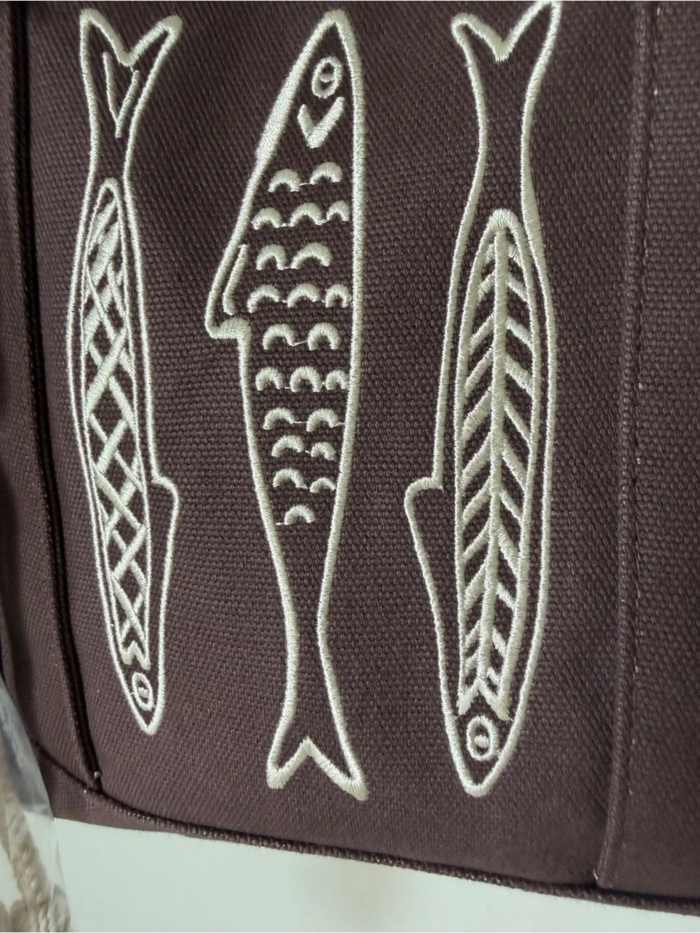 brown sardine fish Embroidered tote bag with charm